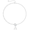 Yoosteel Pearl Initial Necklace for Women, Dainty Pearl Chain Choker Initial Necklaces for Women Toggle Clasp Paperclip Link Chain Necklace Jewelry Gifts - color: Silver, style: A'
