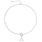 Yoosteel Pearl Initial Necklace for Women, Dainty Pearl Chain Choker Initial Necklaces for Women Toggle Clasp Paperclip Link Chain Necklace Jewelry Gifts - color: Silver, style: A'