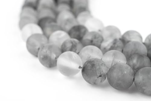 The Bead Chest Matte Round Cloudy Quartz Beads (8mm): Organic Gemstone Round Spherical Energy Stone Healing Power Crystal for Jewelry Bracelet Mala Necklace Making - color: Cloudy Quartz, size: 8mm