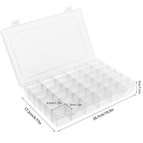 Umirokin Small Parts Organizer Box 2 Pack, 36 Grid Bead Organizer with Adjustable Dividers, Plastic Organizer Box for Screws, Jewelry Making, Craft Storage, Fishing Tackle, Clear Compartment Container - size: 36 Grids 2 Packs