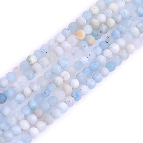 GEM-Inside Natural 4mm Aquamarine Quartz Gemstone Loose Beads Frosted Round A Grade Crystal Energy Stone Power for Jewelry Making 15" - color: Aquamarine, size: 4mm