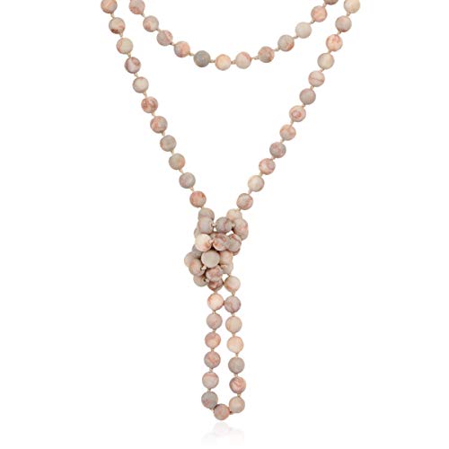 Bead Strand Versatile 60" Long Wrap Necklace - Handmade Knotted Multi Layer Sparkly Crystal, Semi Precious Natural Stone, Lava, Glass Faux Pearl - color: Natural Stone Bead - Matte Red Picasso