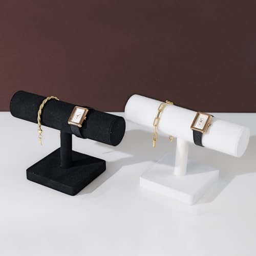 Oirlv Microfiber T-bar Bracelet Watch Organizer Display Stand Professional Jewelry Bracelet Display for Selling (Black,Microfiber) - color: Black