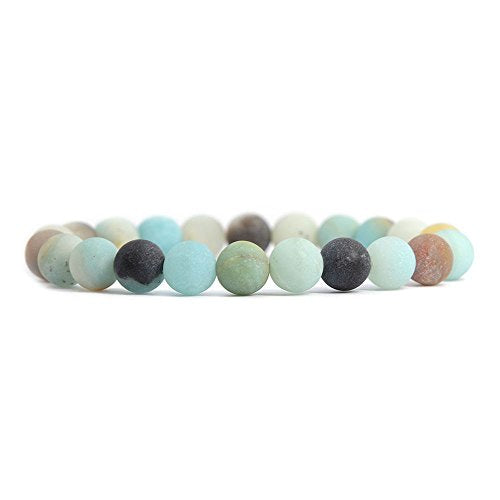Justinstones 8mm Round Beads Stretch Bracelet 7 Inch Unisex - color: Matt Multicolor Amazonite