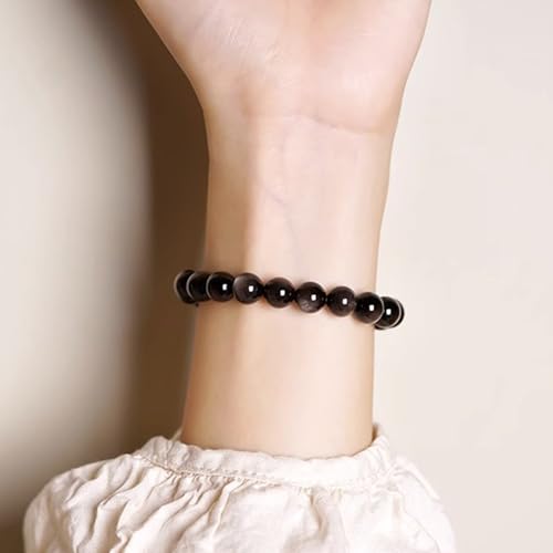 Handmade 8mm Beaded Bracelets For Men Protection Bracelet For Women Chakra Feng Shui Stretchy Handmade Lucky Money Stretchy Crystal Bracelets Best Gifts - color: Simulated Slivery Black Obsidian