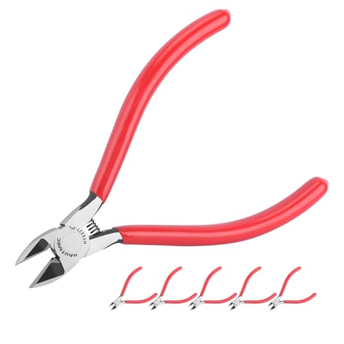 HAUTMEC 5" Precise Small Flush Cutters of Engineer Wire Cutters Pliers 5PCS Side Cutters with Location Pin for Fine Shearing, Perfect for Circuit Board Cutting, Electronic Components, HT0327-5PC - color: 5 Inch-5pcs