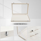 Wudygirl Ring Display with Clear Lid Organizer and Showcase Rings Box with 7 Slots Jewelry Tray for Drawer Velvet Rings Holder Accessories Storage (Beige Velvet) - style: Beige Ring Tray