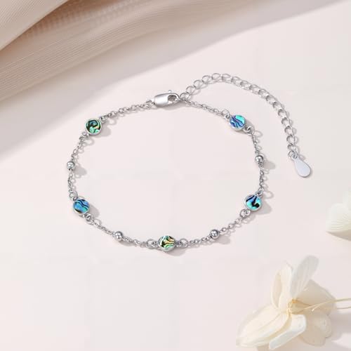HPQQ Anklet Bracelet for Women 925 Sterling Silver Natural Stone Chain Bead Ankle Bracelet Beach Summer Fine Jewelry Mothers Day Birthday Gifts for Women Mom Wife - color: Bracelet-7"-9"-Abalone