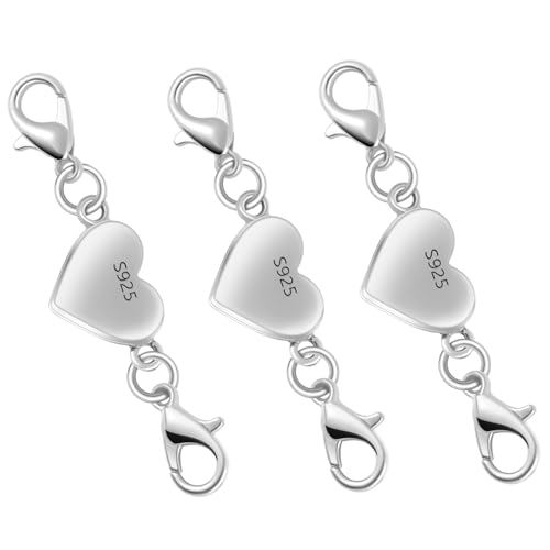 925 Silver Heart-Shaped Magnetic Necklace Clasps and Closures, Magnetic Clasp Converter for Jewelry Making Supplies,Chain Extender Connector for Necklace Bracelet (3pcs Silver) - color: 3pcs silver