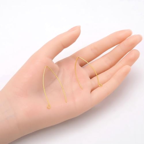 Adabele 100pcs Hypoallergenic Long V Shape Marquise Earring Hooks 45mm 18K Yellow Gold Plated Ear Wire (0.7mm/21 Gauge) DIY Craft Earrings Jewelry Making247-2 - color: Gold