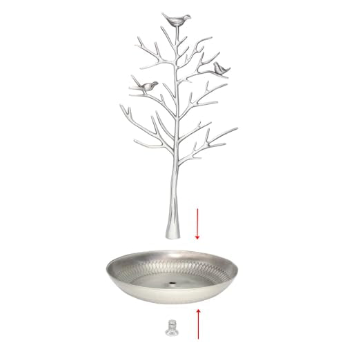 Inviktus Silver Birds Tree Jewelry Stand Display Earring Necklace Holder Organizer Rack Tower-silver - color: antique silver