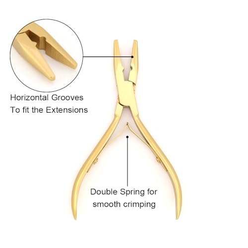 Hair Extension Tool Kit Microlink Pliers with Anti-slip Handle Hair Extension Beading Tool Hair Needle Pulling Hook Hair Styling Bead Closer and Remover Pliers - color: 2 Gold