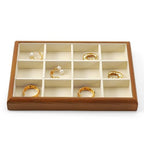 12 Girds Solid Wood Jewelry Tray Microfiber Ring Earring Stackable Drawer Organizer for Display Storage (Cream White) - style: 12 Grid