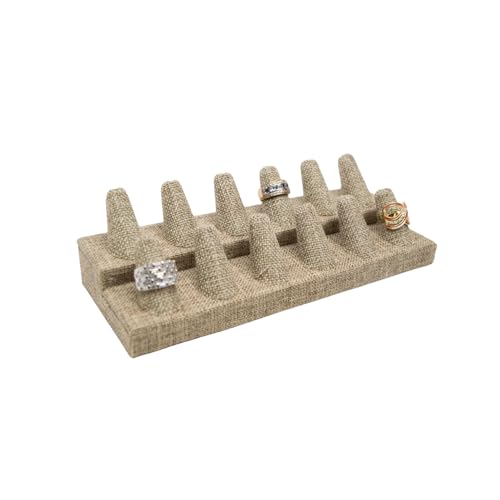 Novel Box Burlap Jewelry 12 Rings Finger Display Stand 8.25x3.25x2.5 Inches with Square Base - Ring Holder Organizer Stand for Personal Use - Display Stands for Rings - color: 12 Ring Finger, size: Burlap