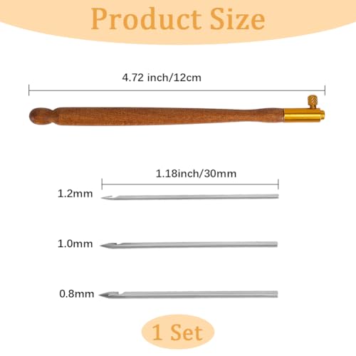 Tambour Hook with 3 Needles Wood Handle Embroidery Crochet Hook Kit for Beading Sequins DIY Sewing Accessories Needlework Tool Set Chain Stitch Embroidery Fabric Crafts Brown - color: Brown