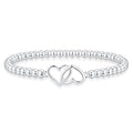 Mothers Day Gifts - Beaded Bracelets for Women 14K Silver Gold Plated Stretch Handmade Ball Bracelets Cute Charm Bracelet Dainty Stackable Cross Heart Bow Wave CZ Circle Trendy Jewelry Easter Gifts - color: double-heart-silver