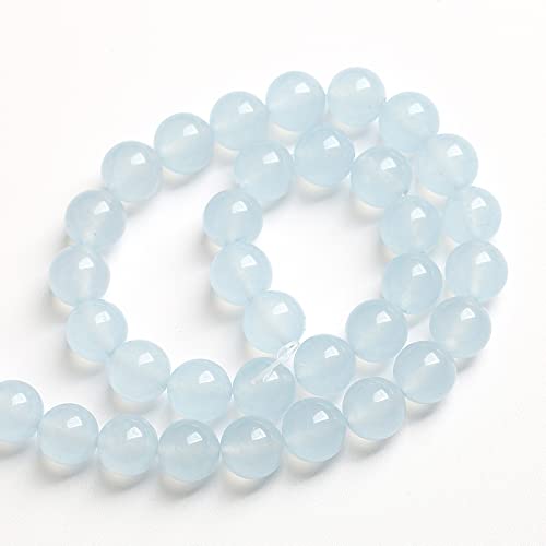 12MM 32PCS Natural Stone Light Blue Chalcedony Loose Beads for Jewelry Making DIY Bracelet Necklace - color: Light Blue Chalcedony, size: 12mm