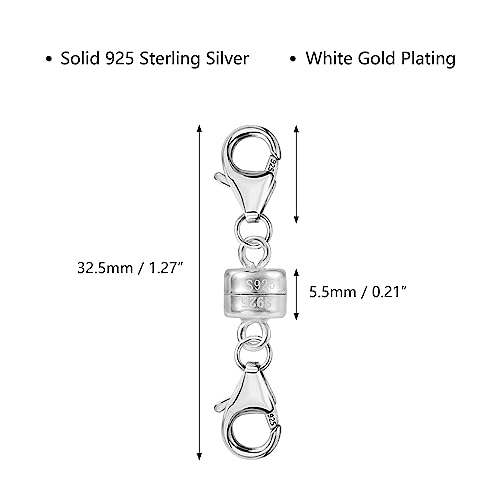 925 Sterling Silver Double Lobster Clasp Magnetic Jewelry Clasps Magnetic Necklace Clasps and Closures Sterling Silver Double Bracelet Necklace Clasp - color: C-White Gold
