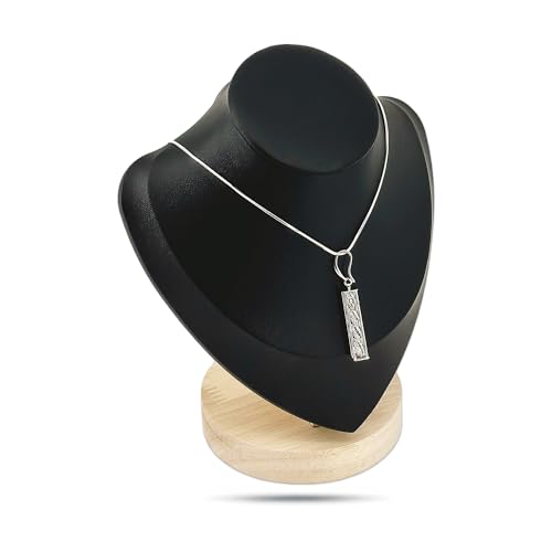 7" Solid Oak Jewelry Necklace Bust Display Stand for Vendors - Black Faux Leather - Wooden Mannequin Chain Holder - Small - color: Black, size: 7.0" Tall, style: Light Oak