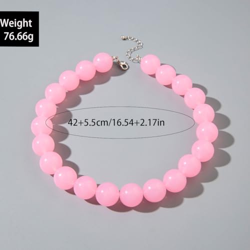 Chunky Acrylic Resin Beaded Necklace for Women Colorful Large Round Choker Adjustable Stack Acrylic Beads Necklace Resin Summer Party Jewelry - style: Pink
