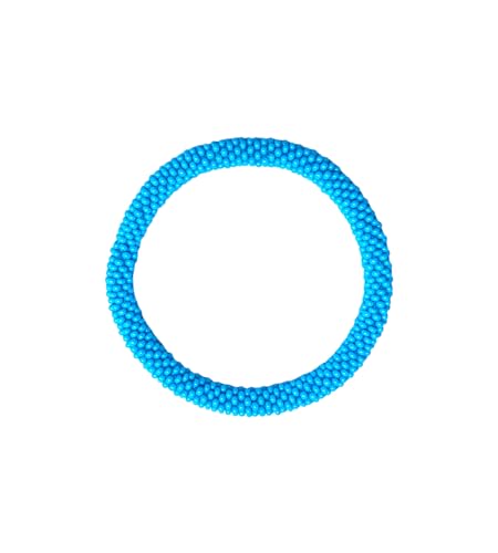 Wigspedia Crochet Glass Seed Bead Nepal Boho Bracelet - Single Piece Solid - color: Sky Blue