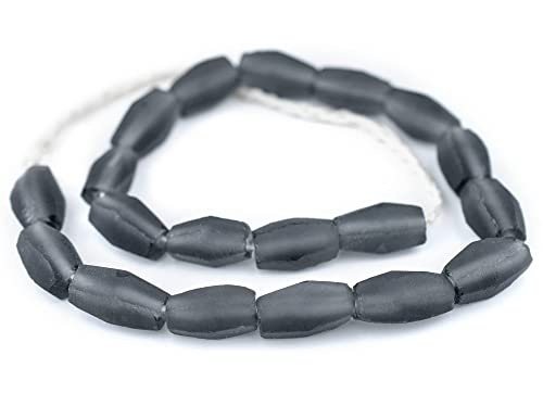 The Bead Chest Charcoal Grey Faceted Cylinder Java Recycled Glass Beads (20x12mm) - color: Charcoal Grey