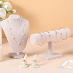 Wenqik 4 Pcs Velvet Jewelry Display Set Velvet Necklace Bust Holder Bracelet Organizer 2 Ring Finger Jewelry Holder - color: Linen Color