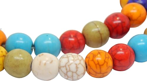 Perlin Turquoise Gemstone Strand Beads 8 mm Stone Mixed Colour Set Ball Bead Strand Bead Necklace Gemstone Beads with Hole for Threading Jewellery Chain Bracelet