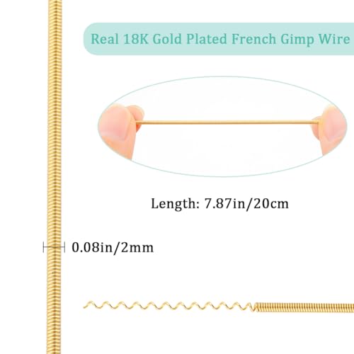 Beebeecraft 1 Box 3.28FT French Gimp Wire 18K Gold Plated Brass Copper Bullion Wire for Jewellery Making Embroidery (2mm) - size: 200x2mm