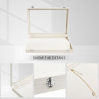 Wudygirl Necklace Organizer with Clear Glass Lid Stackable Jewelry Organizer Tray with 20 Hooks for Necklace Bracelet(Beige Necklace Box) - style: Beige Necklace Tray