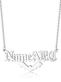 GoldChic JEWELRY Name Necklace Personalized for Men, Womens Custom Name Plate Chain, Stainless Steel Customized Old English Nameplate Choker with Curb Chains Custom, 16 inches to 30 inches - color: Rolo Chain(1.8 mm)&Bat- Steel