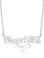 GoldChic JEWELRY Name Necklace Personalized for Men, Womens Custom Name Plate Chain, Stainless Steel Customized Old English Nameplate Choker with Curb Chains Custom, 16 inches to 30 inches - color: Rolo Chain(1.8 mm)&Bat- Steel