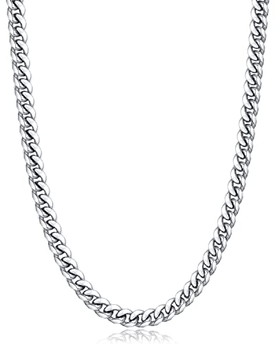 Momlovu Cuban Link Chain Necklace for Men Boys | 316L Stainless Steel Diamond-Cut Cuban Chain, Mens Jewelry, 4mm 6mm 18-26 Inch, Gifts for Men Boys - color: 6mm-stainless steel, size: 22