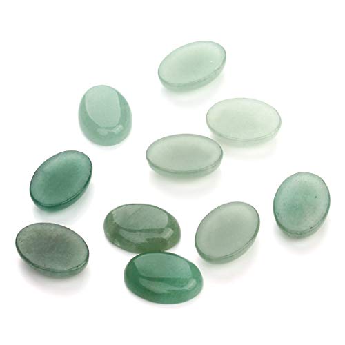 10pcs 10mmX14mm Oval Cabochons Stone Jewelry Round Flat-Back Design No Hole Beads Half Round Jade/Charms Amethyst/Blue Lapis Lazuli Cabochons for Jewelry Making (Green Aventurine Stone)