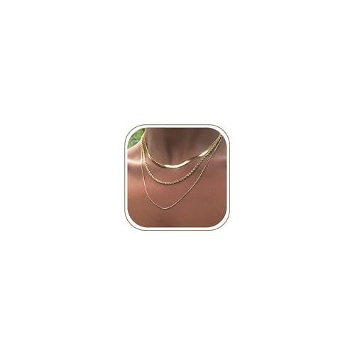 3PCS Gold Necklaces for Women,Chunky Statement Gold Plated Necklace Stack Layered Sterling Silver Herringbone Chains for Women Dainty Trendy Silver Chains Stacked Jewelry Gifts - color: gold chunky necklace set