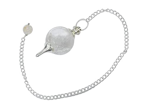 Amazing Gemstone Clear Quartz Crystal Ball Pendulum for Divination - Dowsing Pendulum Necklace with Chain and Quartz Bead for Reiki Healing and Crystal Grid Meditation - color: Clear Quartz