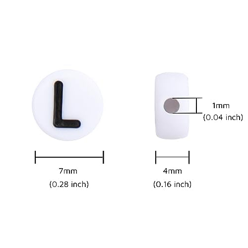 100Pcs Letter Beads 4x7mm White Round Acrylic Alphabet Beads Letter L Beads for Jewelry Making DIY Bracelets Necklaces Key Chains - color: L 100Pcs