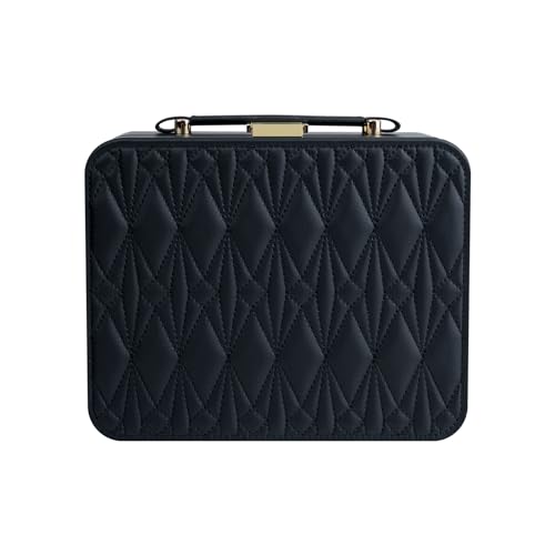Black Jewelry Box, Large Travel Jewelry Case Organizer, 2 Layer Jewelry Holder Organizer, Traveling Jewelry Organizer for Women, Watch Case for Women（Black） - color: A Fashion Black