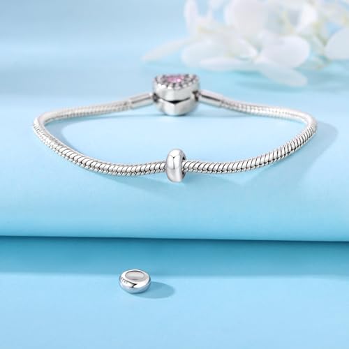 Spacer Stopper Beads for Bracelets & Necklaces, 925 Sterling Silver Beads | Smooth & Pave Cubic Zirconia (White, Blue, 18K Gold Plated) | Anti-Slide Separator Charms S925 Women Jewelry - color: 2Pcs Sliver Spacer