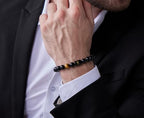 FRG Initials Bracelets for Men Letter Link Handmade Natural Black Onyx Tiger Eye Stone Beads Braided Rope Meaningful Bracelet - style: Braided rope-C