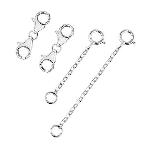 925 Sterling Silver Double Lobster Clasp and Necklace Extender White Gold Plated Double Lobster Clasps Connector Bracelet Necklace Extension Clasp for Jewelry Making（4pcs） - color: A-Silver Lobster Clasp and Necklace Extender