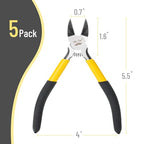 Mr. Pen- 5" Wire Cutters Bulk, 5 Pack, Precision Cutting Pliers, Ultra Sharp Wire Snips Wire Clippers, Diagonal Cutting Pliers for Jewelry Making Crafting, Wire Cutters Set - color: Yellow, Spring-loaded, size: 5 inch, 5 Pack