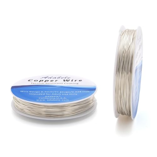 Adabele 164 Feet Premium Tarnish Resistant Round Jewelry Wire Copper Beading Wire Spool Bulk (0.7mm/21 Gauge) Sterling Silver Plated for DIY Craft Jewelry Making BF285-7 - color: Silver, size: 0.7mm (21 Gauge) wire - 2 Rolls