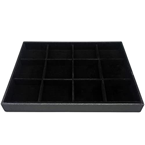Large Velvet Jewelry Tray, Drawer Organizer for Jewelry in Dresser, Stackable Jewelry Drawer Organizer Inserts for Earring Necklace Bracelet Rings(Black,12grid) - color: Black, size: 12grid