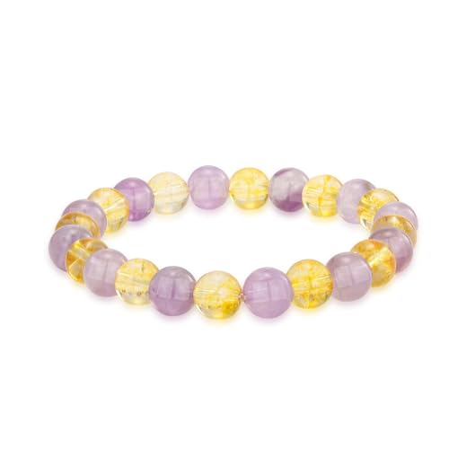 Crystal Vibe 8mm Beaded Bracelets For Women Men - Healing Crystal Bracelet - Adjustable Size - color: amethyst citrine