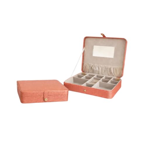 Hives & Honey Opal Jewelry Travel Case with Mirror – Anti-Tarnish Felt Lining, Ring Rolls, Divided Compartments, Elastic Lid Pocket, Secure Snap Closure, Portable Jewelry Organizer for Travel - color: Coral