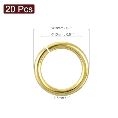 uxcell 20Pcs Open Jump Rings, 18mm/0.71" OD Brass Jump Ring Connectors 2.5mm Thick O Rings for Necklaces Bracelet Jewelry Making Keychain DIY Craft, Gold Tone - size: 18mmx2.5mm
