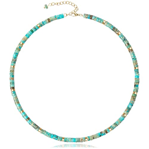 AGOT Beaded Gemstone Necklace for Women: Boho Bead Choker Natural Stone Necklaces - Handmade Jewelry for Summer Beach - color: Green1