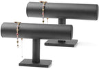 ChezMax Necklace Jewelry Display Jewelry Stand Hovering T-Bar Bracelet Holder for Home Organization - color: B-Black Leatherette-2PCS