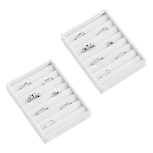 Frebeauty Stackable Jewelry Trays,Small Jewelry Organizer for Drawer,7 Slots Velvet Ring Organizer for Women,4.92 x 3.74 x 0.9 Inches(Set 2,White) - color: White, size: 7 Slots Set 2
